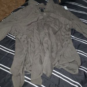 Button up navy green blouse